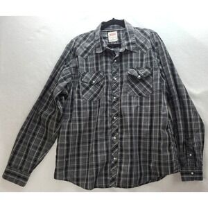 Levi's Western Pearl Snap Long Sleeve Shirt Mens XL Gray Plaid Cotton